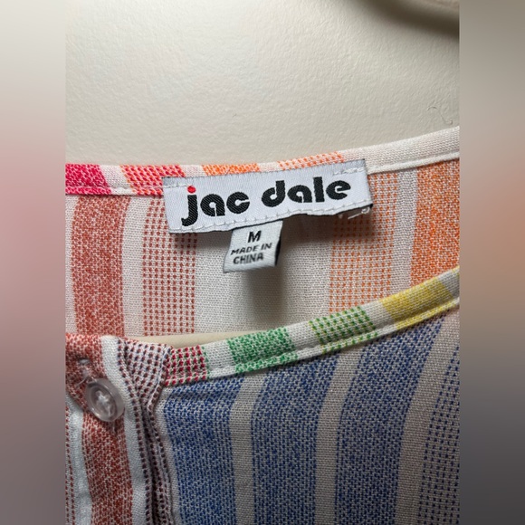 🧁Vintage Jac Dale. Sleeveless Rainbow Stripes Print with lace up side detailing. - Picture 2 of 12